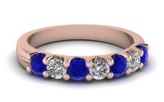 Blue Sapphire and Diamond Seven Stone Wedding Bands in 14k Gold