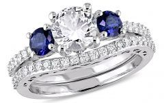 Lab-created Blue Sapphire Five Stone Anniversary Bands in 10k White Gold