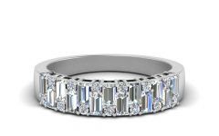 Baguette and Round Diamond Anniversary Bands in White Gold