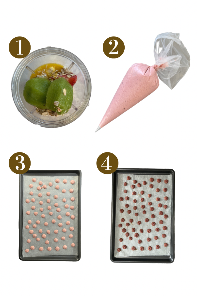 Steps to make strawberry kiwi puffs. Specifics provided in recipe card.