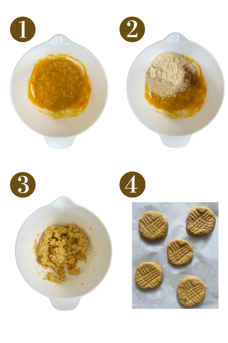 Step by step photos demonstrating how to make pumpkin banana cookies. Specifics provided in recipe card.