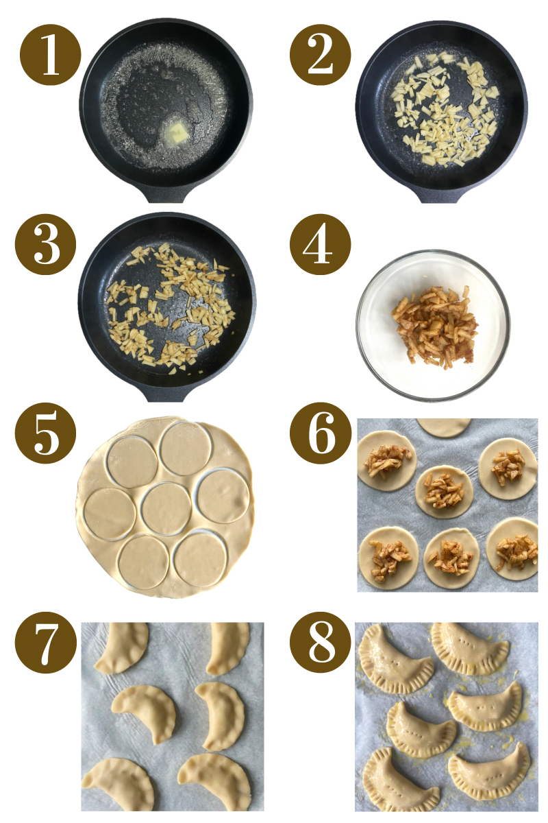 Steps to make apple pie empanadas. See recipe card for detailed process instructions.