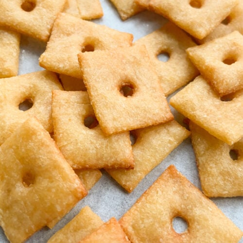 Homemade cheez-it crackers fresh out of the oven