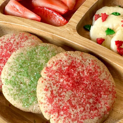 Soft ginger almond flour cookies served with fruits.