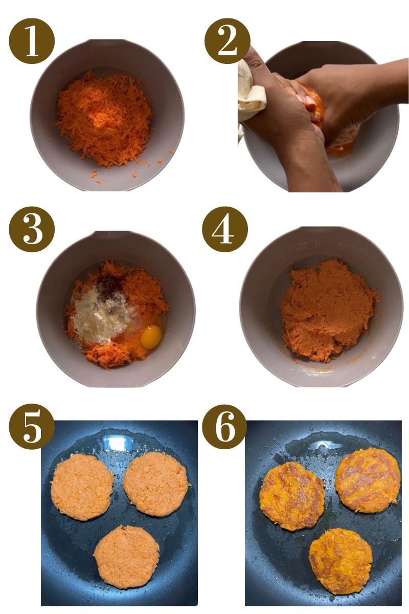 Steps to make sweet potato fritters.