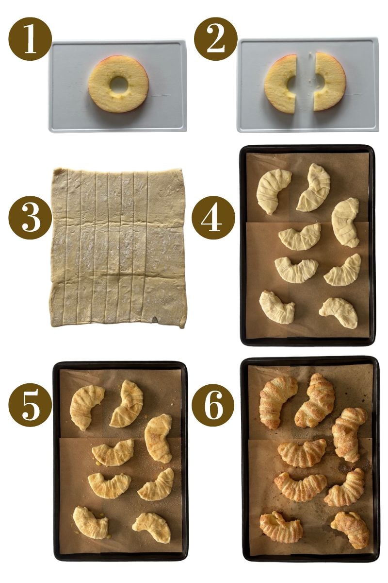 Steps to make apple croissants.
