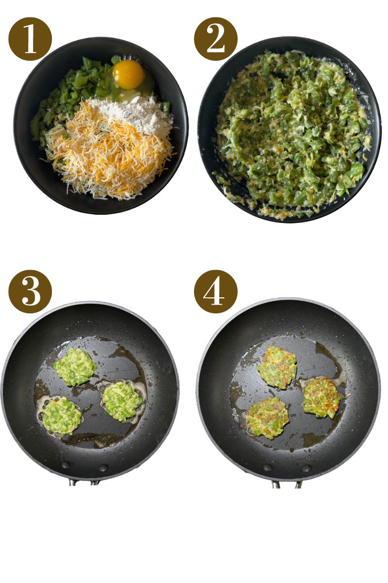 Steps to make green bean fritters.