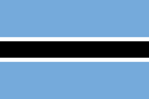 Die Flagge von Botswana zeigt einen hellblauen Hintergrund mit einem schwarzen, horizontalen Streifen am oberen Rand der Flagge. In der linken oberen Ecke des blauen Hintergrunds befindet sich ein weißer, gleichseitiger Dreieck. Innerhalb des Dreiecks ist ein stilisierter schwarzer Kalahari-Löwe platziert. Die Farben und das Löwensymbol repräsentieren den Himmel, das Wasser, die Einheit und die Tierwelt Botswanas.