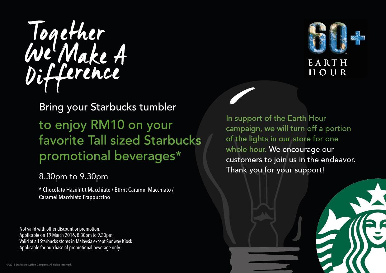 Starbucks Promotion –  RM10 on EarthHour