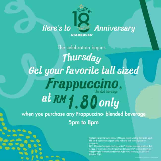 Starbucks RM1.80 Promotion – 18th Anniversary Celebration
