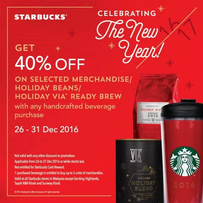 Starbucks 40% Discount on Selected Merchandise