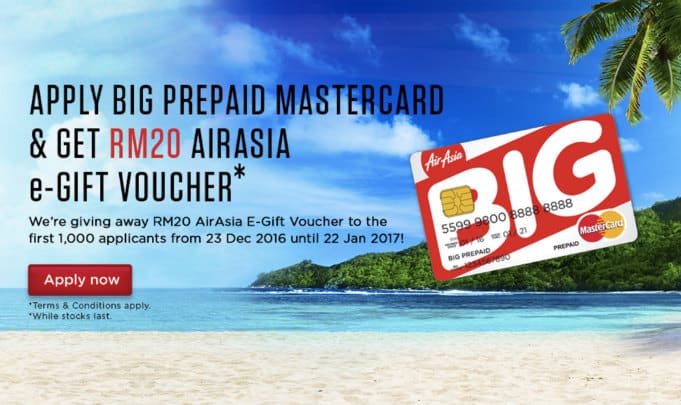 Apply BIG prepaid Mastercard & GET RM20 AirAsia e-gift voucher