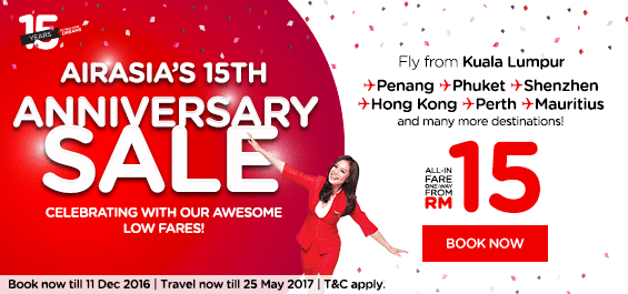 AirAsia RM15 – 15th Anniversary Sale Promotion 2016