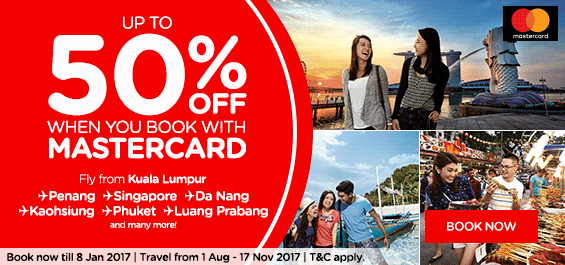 AirAsia 50% off Exclusively for MasterCard® members!