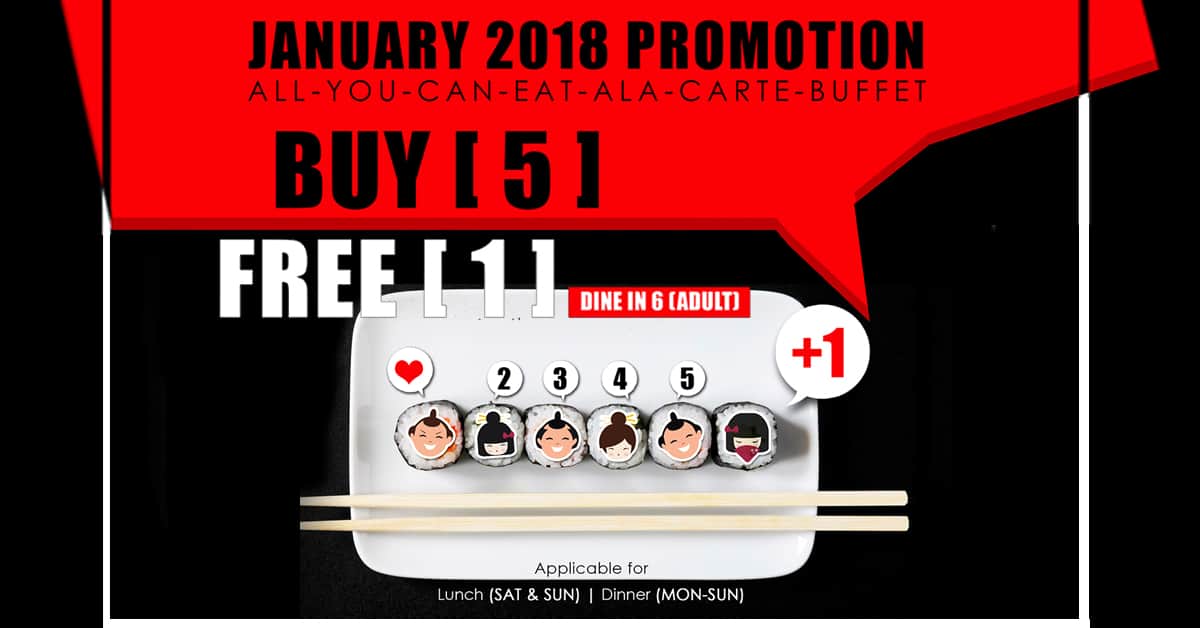 Tao Buy 5 FREE 1 Japanese Buffet promotion 2018