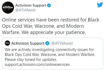 Server Status Returned To Normal