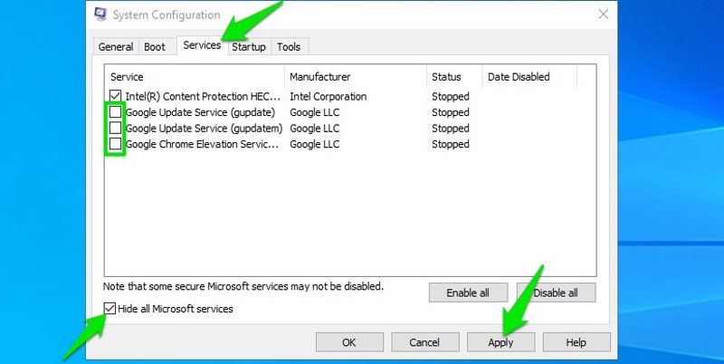 Deshabilitar servicios en Windows 10