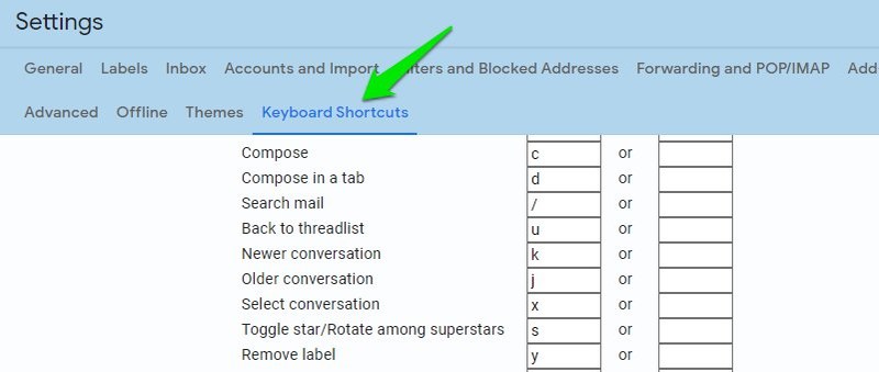 Edit keyboard shortcuts in Gmail