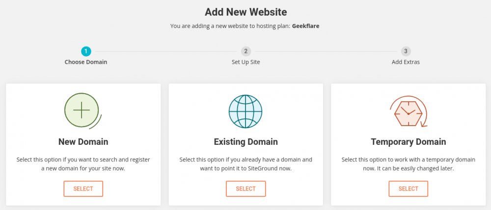 Siteground Domain auswählen