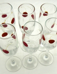 10-Cherries 2014 Hand Painted White Wine Flutes-Set of 6 - Copy
