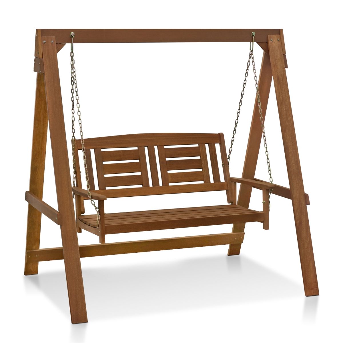 Featured Photo of 3-person Light Teak Oil Wood Outdoor Swings