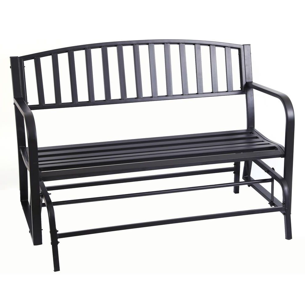 Featured Photo of Black Outdoor Durable Steel Frame Patio Swing Glider Bench Chairs