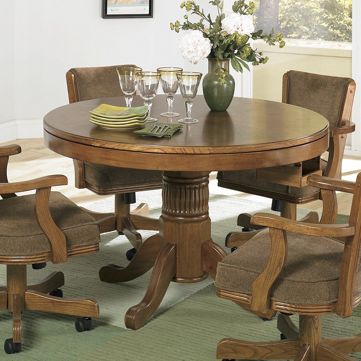 Game Table Chairs With Casters | Office Regarding Most Up To Date Tarleton 5 Piece Dining Sets (Photo 13 of 20)