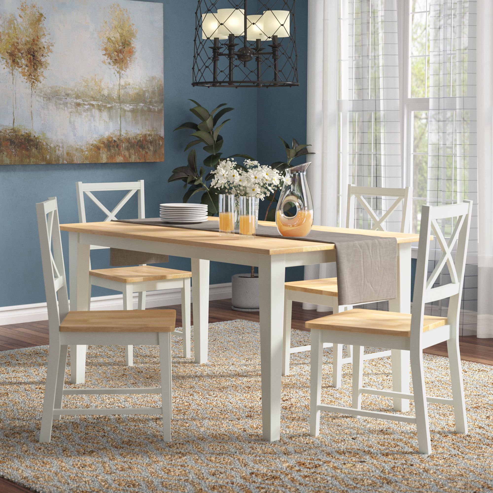 Livesay Crossback 5 Piece Dining Set Inside Most Up To Date Yedinak 5 Piece Solid Wood Dining Sets (Photo 9 of 20)