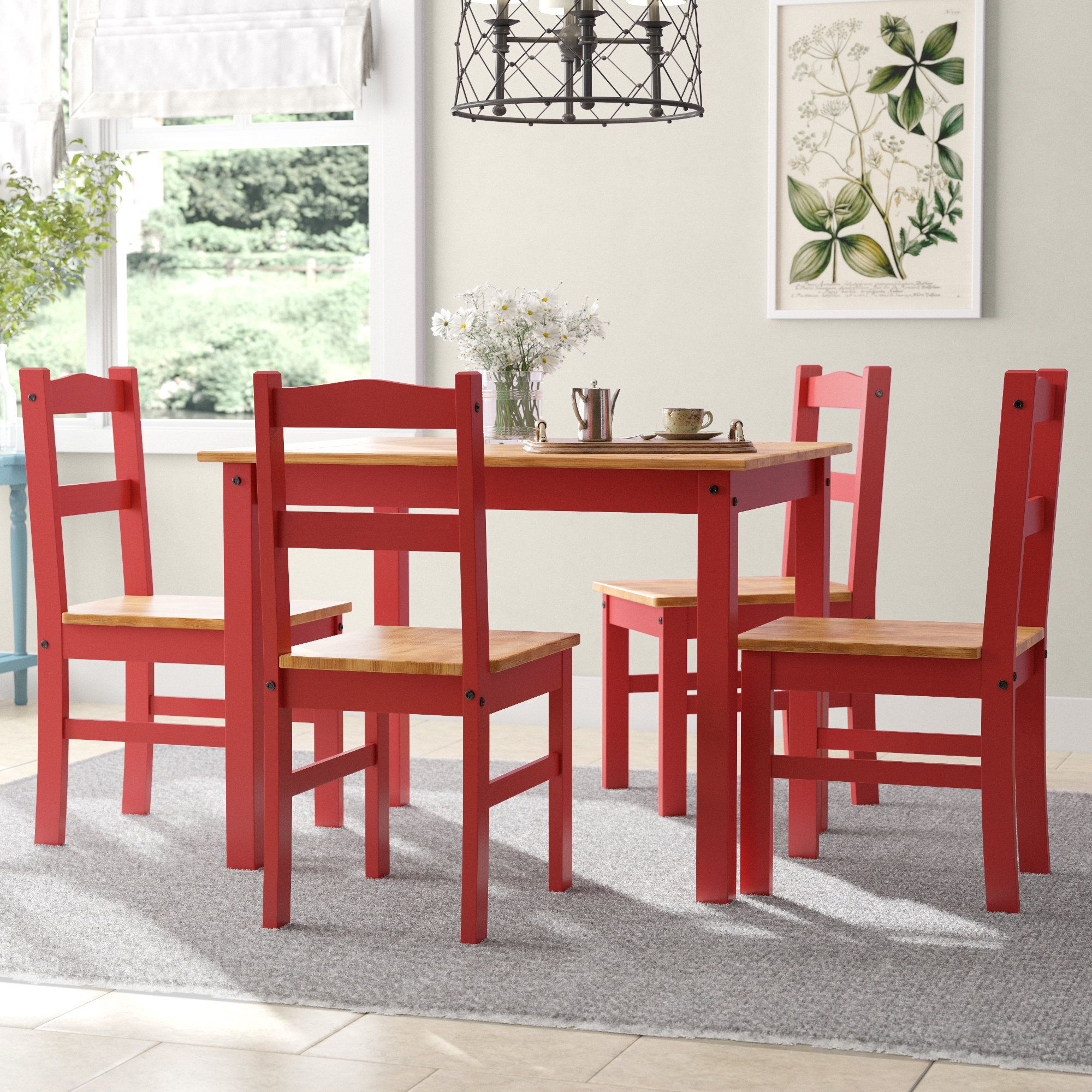 Rodgers 5 Piece Solid Wood Dining Set Throughout Recent Yedinak 5 Piece Solid Wood Dining Sets (Photo 7 of 20)
