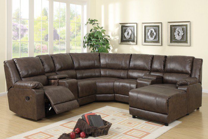 Light Coffee Plush Faux Leather Reclining Sectional Sofa W Pertaining To Kiefer Right Facing Sectional Sofas (Photo 13 of 15)