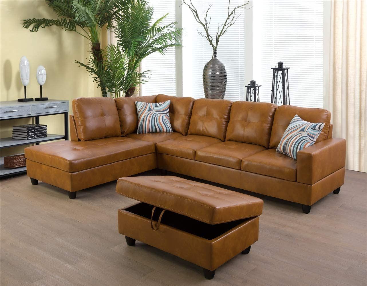 Ponliving Furniture Caramel 103.5'' Sectional Sofa With With Kiefer Right Facing Sectional Sofas (Photo 2 of 15)