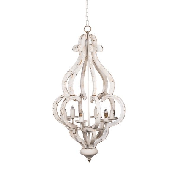 Featured Image of French Washed Oak And Distressed White Wood Six Light Chandeliers