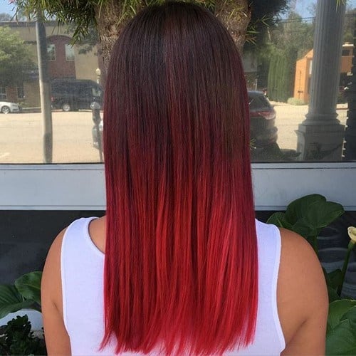 Brown-to-Neon-Red-Ombre Enthralling Long and Straight Hair Ombre for Women 