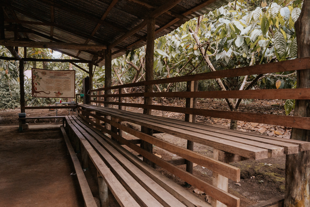 wood benches on the best chocolate in costa rica tour