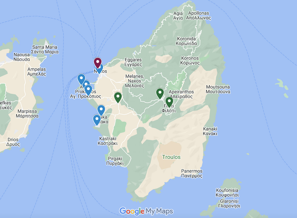 Map of Naxos places to stay