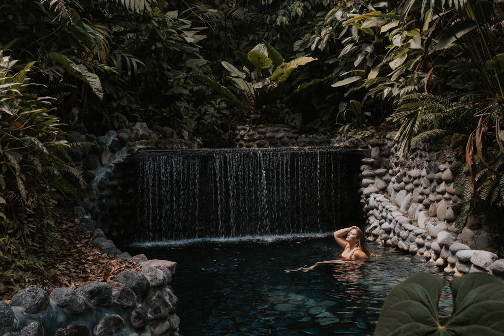 waterfall at eco termales hot springs