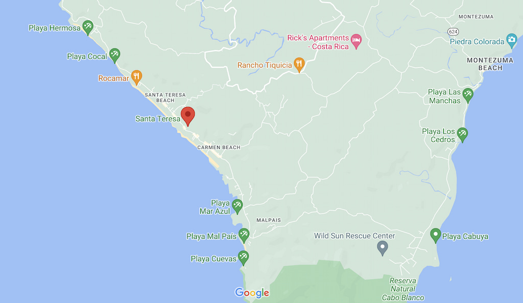 Map of Santa Teresa Costa Rica