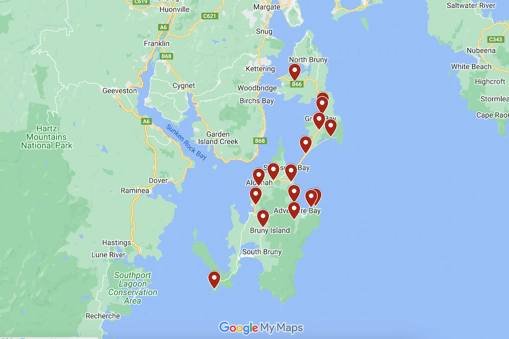 map of best things to do in Bruny Island Tasmania