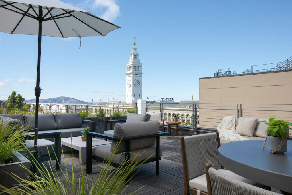 Beautiful view from the rooftop of 1 Hotel San Francisco - one of the romantic hotels in Northern California.
