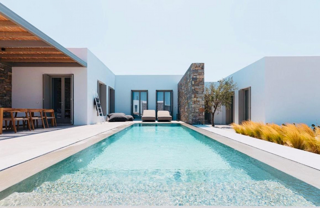 expansive pool at Cove Paros one of the best boutique hotels in Paros Island Greece