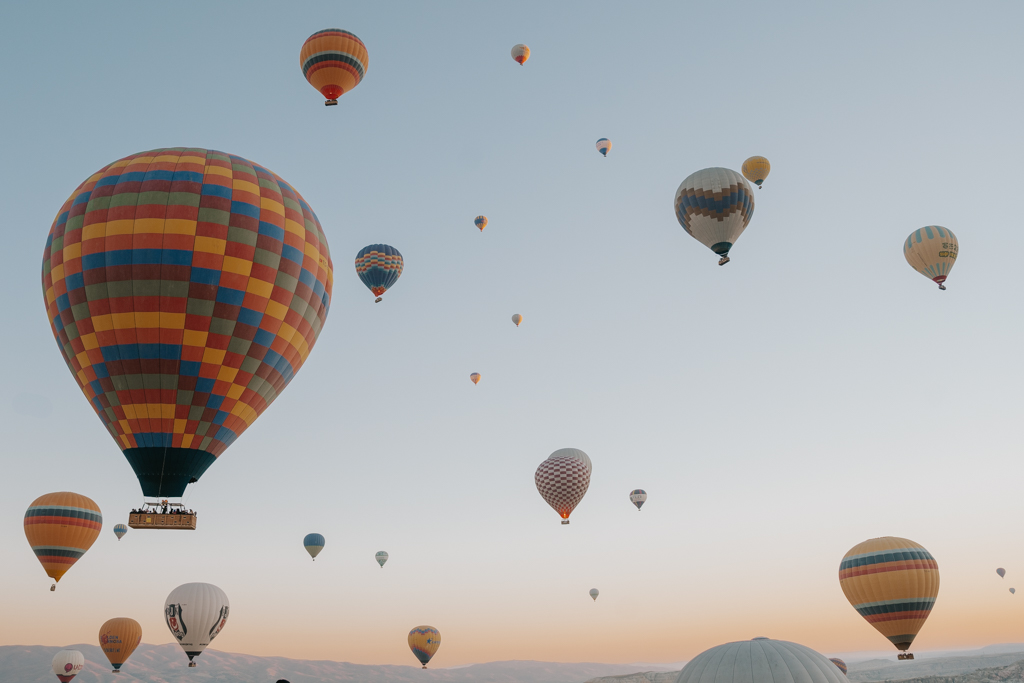 View of hot air balloons from Cappadocia hotels with best view