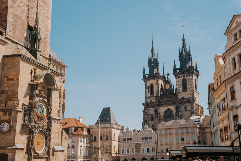 Prague Old Town Square, a 4 minute walk from where to stay in Prague for first timers