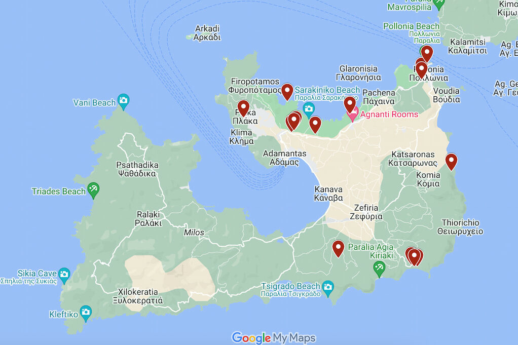 Best Boutique Hotels in Milos Greece Map