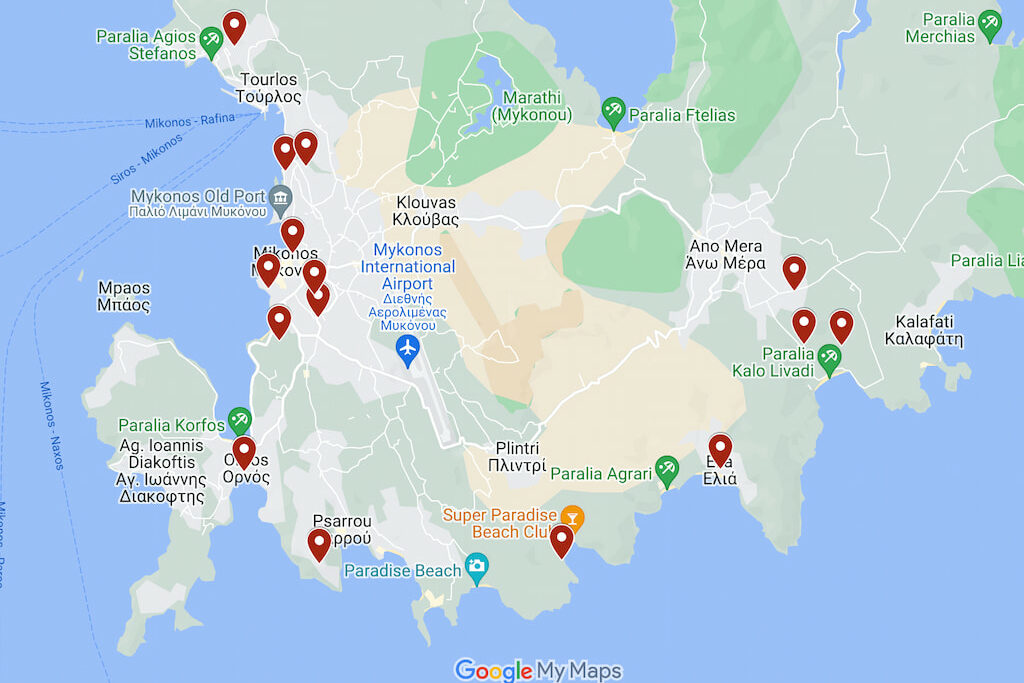 Best Boutique Hotels in Mykonos Map