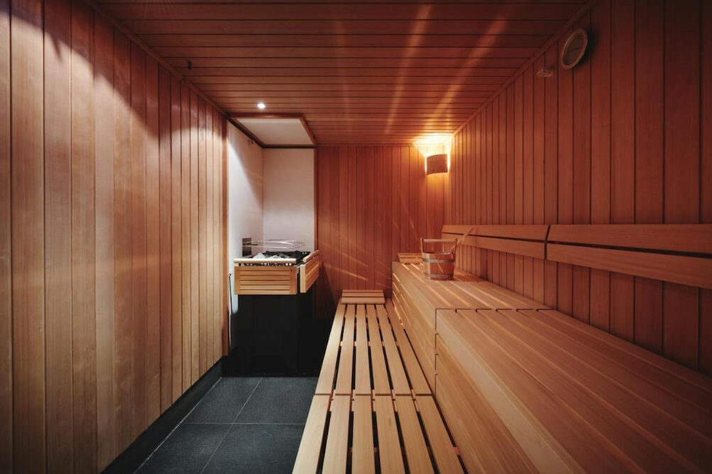 A spa area with wooden benches