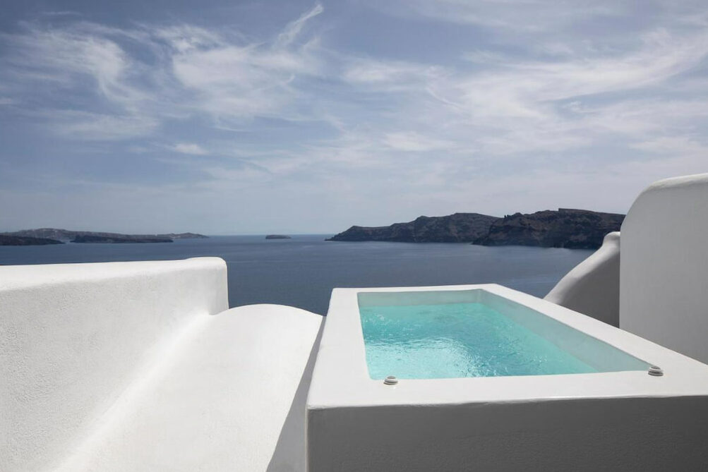 An amazing view of the Aegean Sea from the pool deck of Abyss