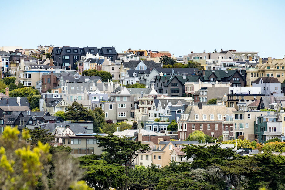 panoramic view of homes in San Francisco puns