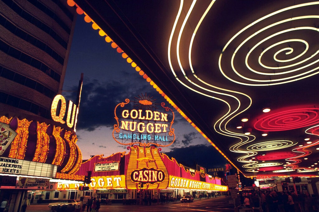 neon lights at night in Las Vegas puns