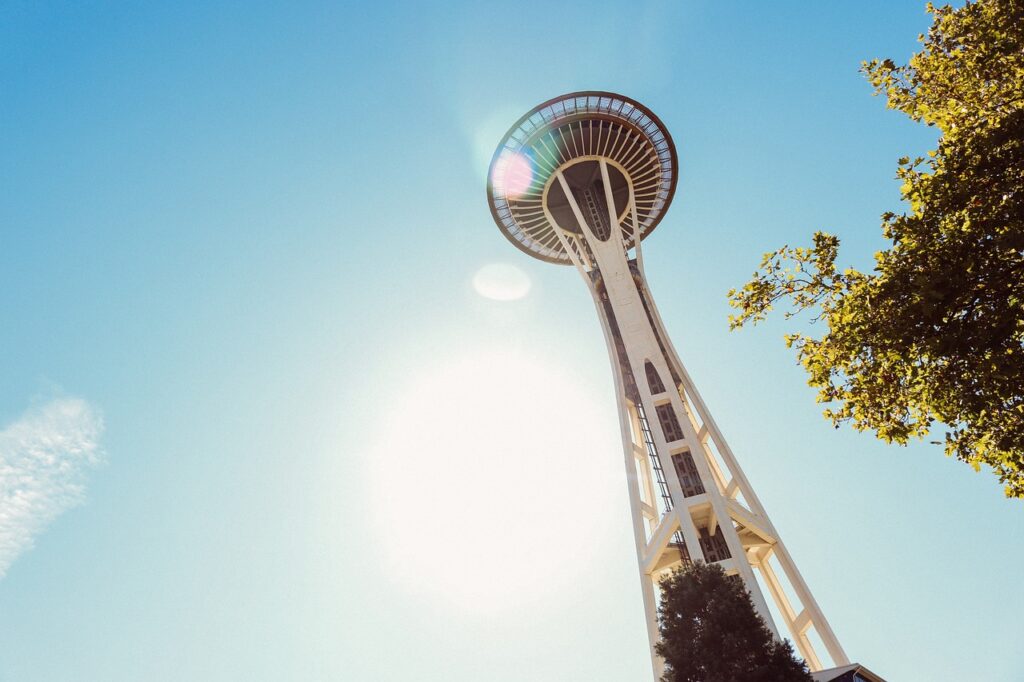 looking up at the space needle in seattle jokes