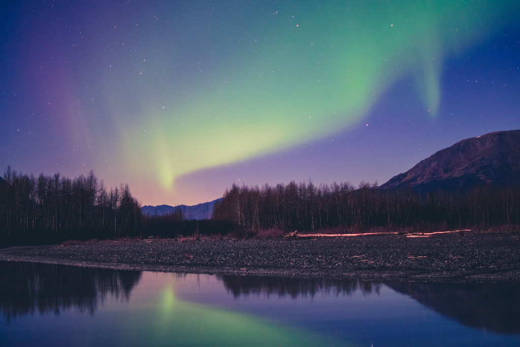 colorful northern lights in Portage Alaska one liners